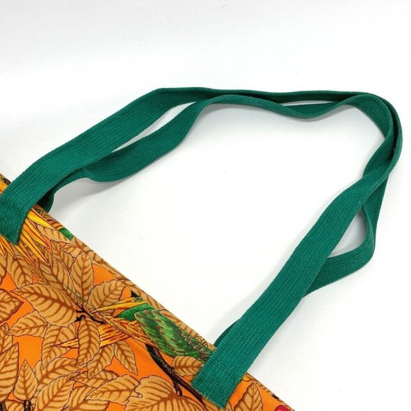 HERMES Parakeet bird pattern Bag Tote Bag Canvas Orange - Picture 4 of 10